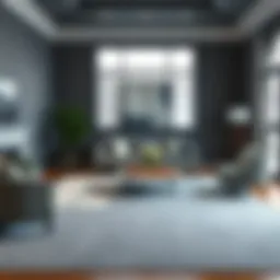 Elegant living room featuring a solid gray area rug