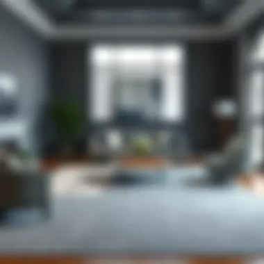 Elegant Living Room with Solid Gray Rug Elegant living room featuring a solid gray area rug