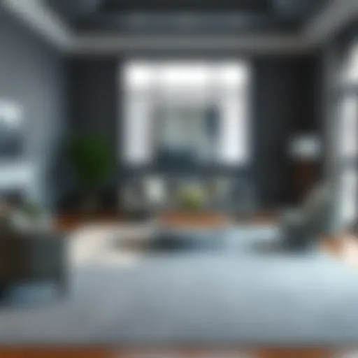 Elegant Living Room with Solid Gray Rug Elegant living room featuring a solid gray area rug