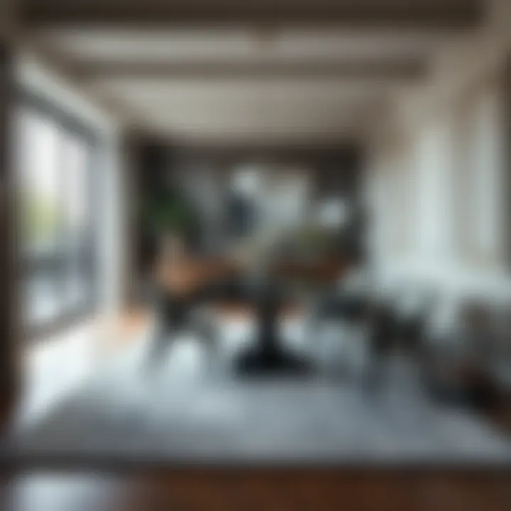 Sophisticated Dining Area with Solid Gray Rug Sophisticated dining area complemented by a solid gray area rug