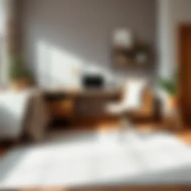 Stylish Workspace with Solid Gray Rug Stylish workspace adorned with a solid gray area rug