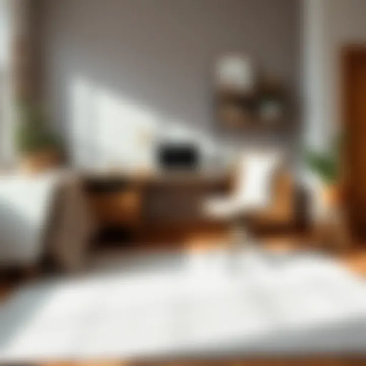 Stylish Workspace with Solid Gray Rug Stylish workspace adorned with a solid gray area rug