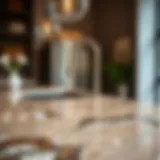 A close-up view of a luxurious Formica countertop showcasing its texture and colors