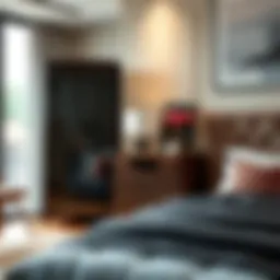 Elegant armoire nightstand in a contemporary bedroom setting