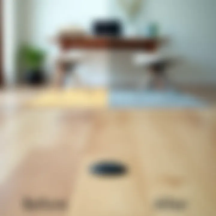 Before and after comparison of hardwood floor with and without protector