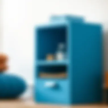 Close-up of Multifunctional Blue Cube Organizer Close-up of the blue cube organizer showcasing its multi-functional features