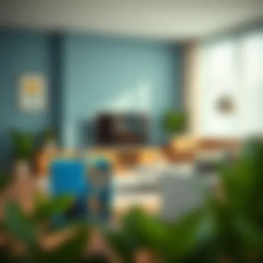 Modern Living Room with Blue Cube Organizer Stylish blue cube organizer in a modern living room setting