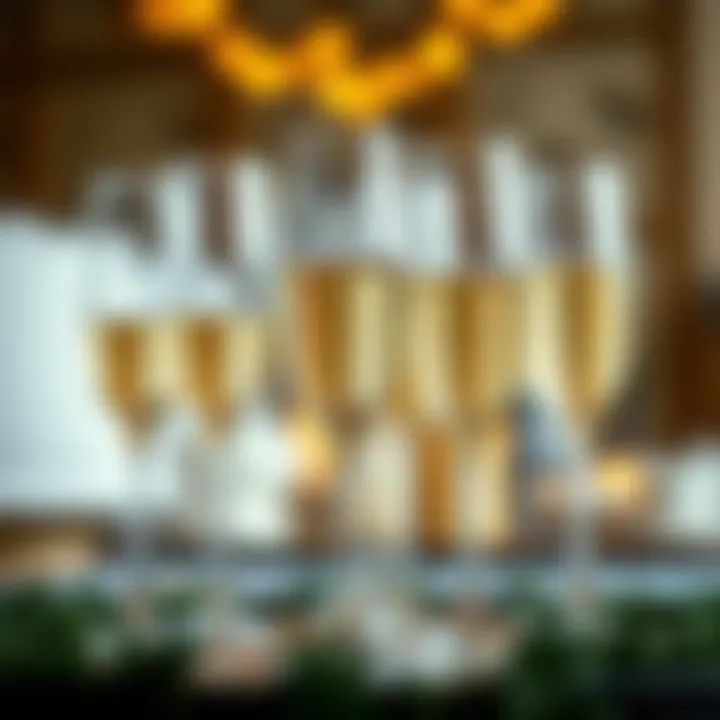 A set of champagne glasses arranged for a festive occasion