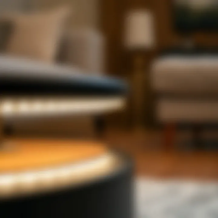 Detailed View of LED Features Close-up of LED lighting features on a coffee table