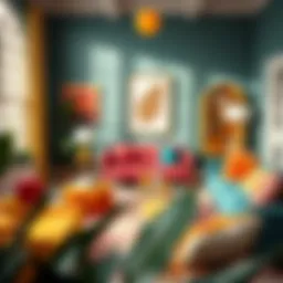 Vibrant living room furniture arrangement showcasing colorful pieces