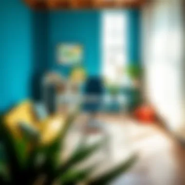 Home office setup with bright, inspirational furniture