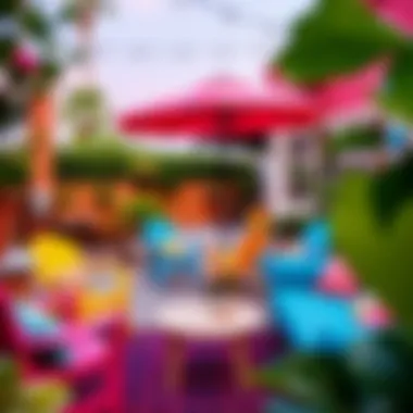 Outdoor patio filled with vibrant furniture for relaxation