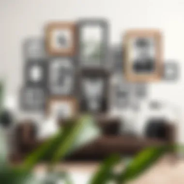 Artistic arrangement of various 5x7 frames on a gallery wall