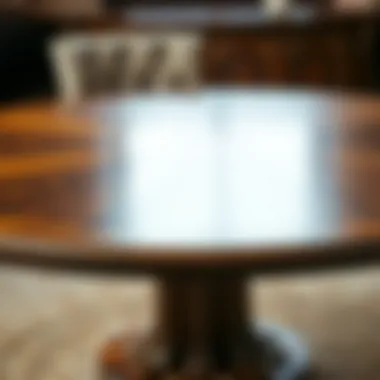 Close-up of a 45 inch round pedestal dining table showcasing intricate craftsmanship