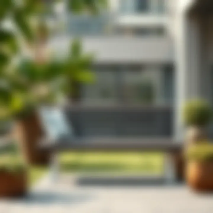 Contemporary Bench on Patio Contemporary design bench on a modern patio