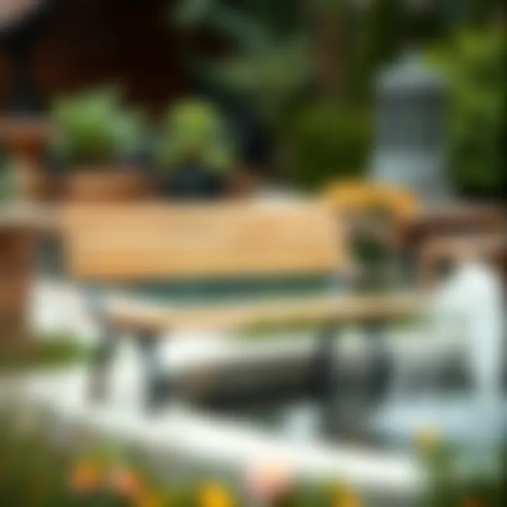 Cozy Bench by Water Feature Cozy bench beside a tranquil water feature