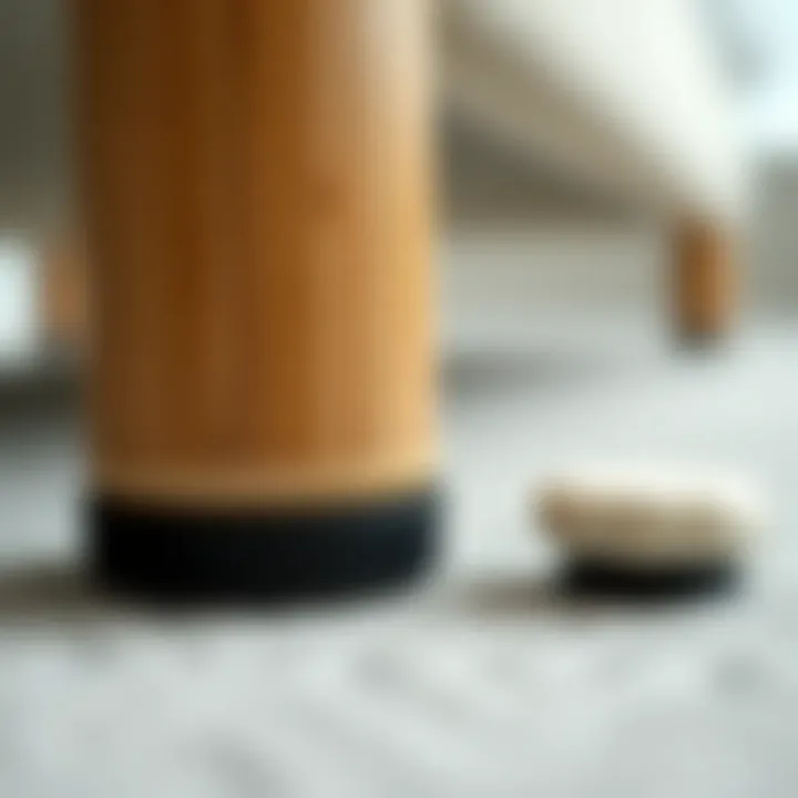 A close-up view of bed leg rubber pads showcasing different material options