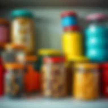 Vibrant Snack Jar Collection Colorful snack jars arranged neatly on a shelf