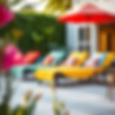 Colorful stretch chaise lounge covers enhancing outdoor decor
