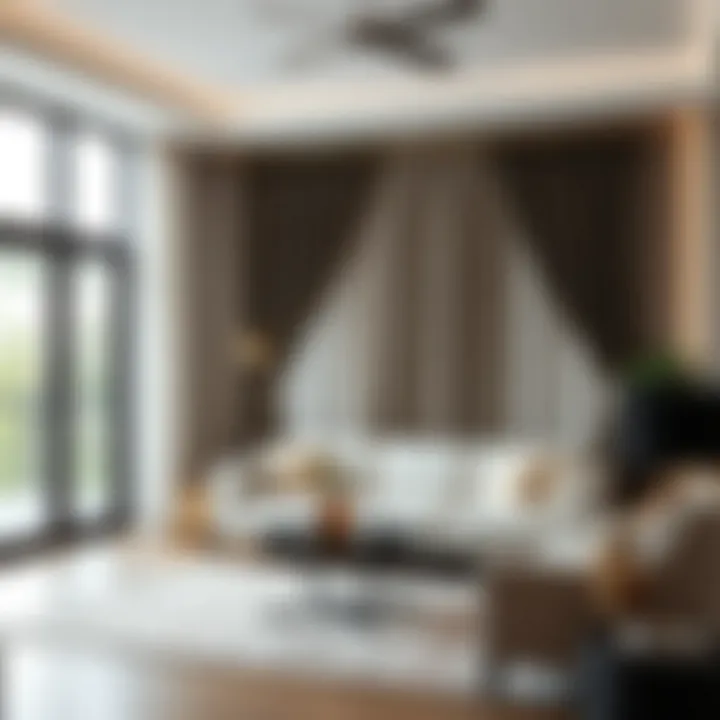 Decorative Tension Curtains in a Living Space Stylish living space enhanced with decorative tension curtains