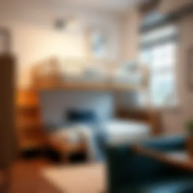 Twin loft bed maximizing space in a small apartment