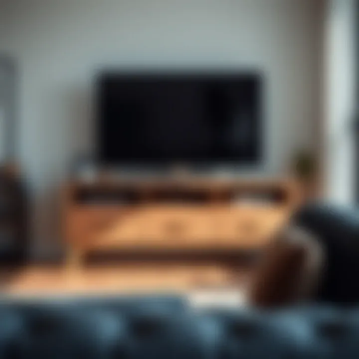 Contemporary Wooden TV Stand Contemporary wooden TV stand in a modern interior setting