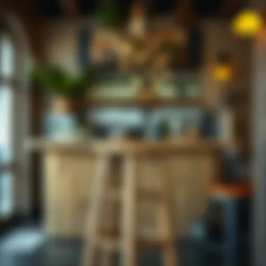 Rustic Wooden Bar Stool in Cozy Home Bar Rustic wooden bar stool in a cozy home bar