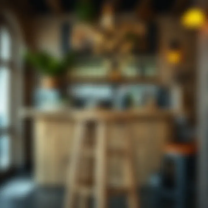 Rustic Wooden Bar Stool in Cozy Home Bar Rustic wooden bar stool in a cozy home bar