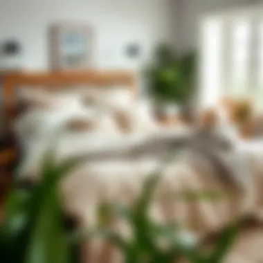 A cozy bedroom adorned with cotton coverlets, highlighting modern interior design.