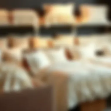 Variety of cream ruffle duvet covers displayed in a showroom