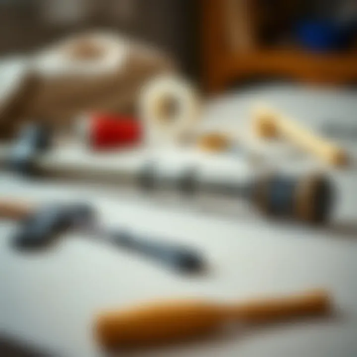Curtain rod installation tools laid out for clarity