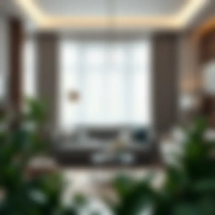 Stylish living room with curtains hung using decorative rods