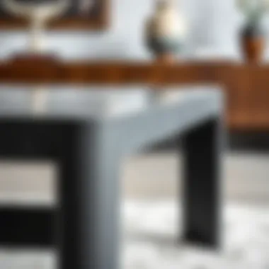 Close-up of textures and materials on dark gray entry table