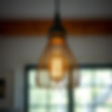 Close-up of a unique designer hanging bar light showcasing craftsmanship