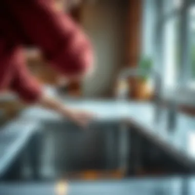 Close-up of the installation process for a drop-in sink