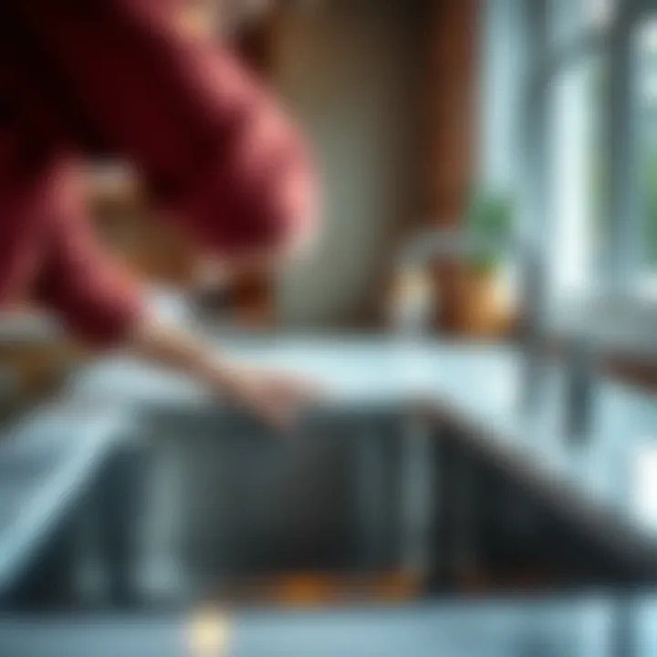 Close-up of the installation process for a drop-in sink