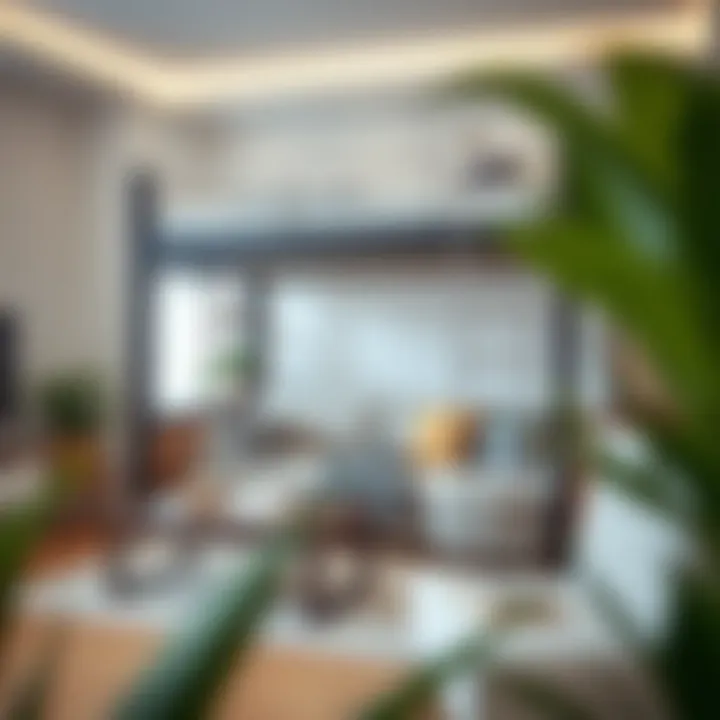 Elegant queen size loft bed with couch showcasing versatile design