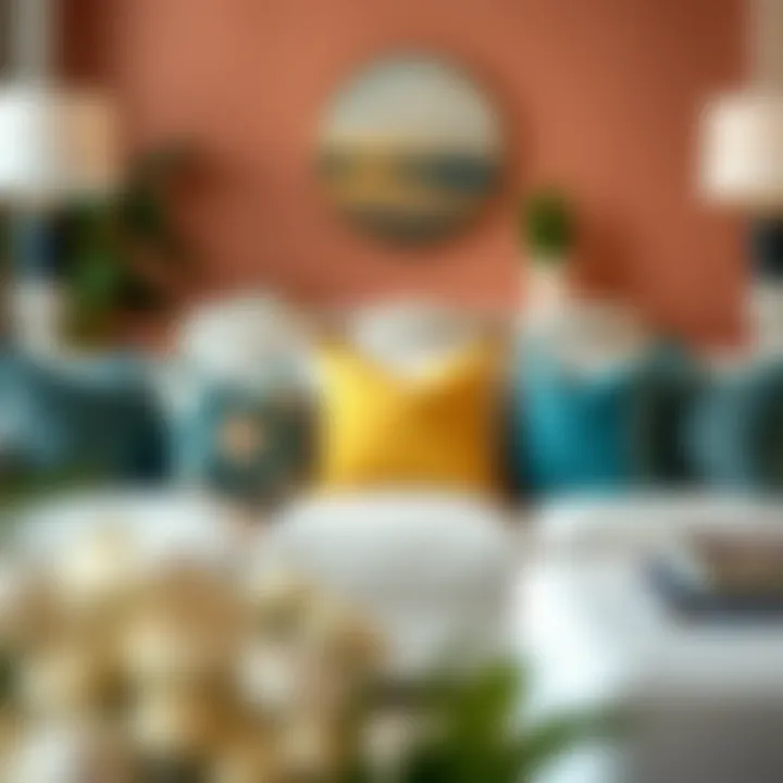 An elegantly arranged living room featuring strategically placed multi-colored throw pillows.