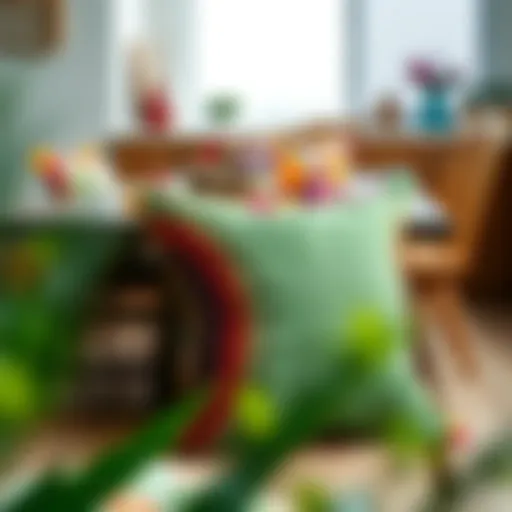 Vibrant Boho Cushions Enhancing a Dining Space Colorful boho dining chair cushions on a rustic wooden table