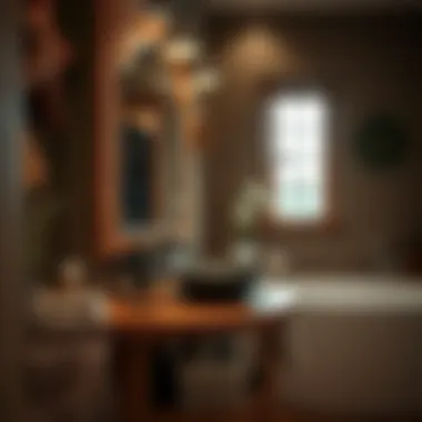 Rustic bathroom with a unique sink and wooden counter