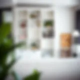 Stylish white bookcase in modern living room decor