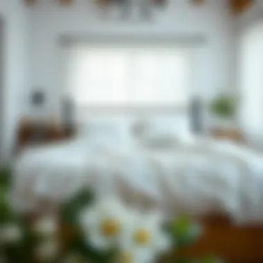 Cozy Bedroom with White Duvet Cozy bedroom setting featuring white patterned duvet in a tranquil atmosphere