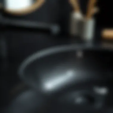 Textural Beauty of Black Ceramics Close-up of the texture and finish of a black ceramic sink