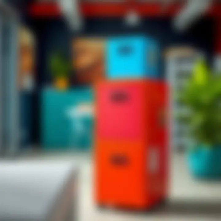 Vibrant Colors for Dynamic Work Environments Colorful file cabinet adding vibrancy to an office