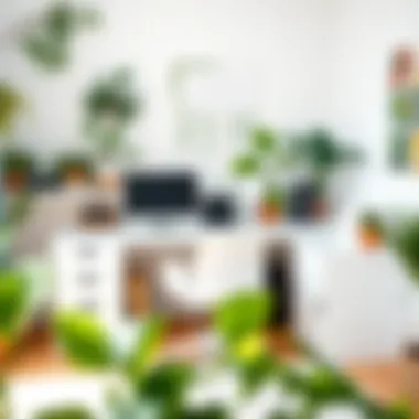 Ergonomic L-shaped desk setup with plants