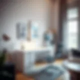 Modern white L-shaped desk in a stylish office