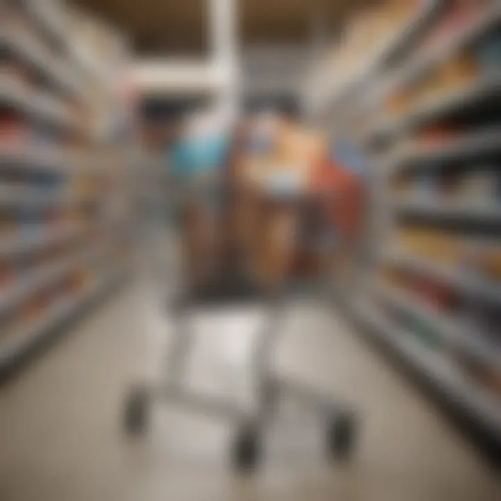 Shopping cart filled with various retail products