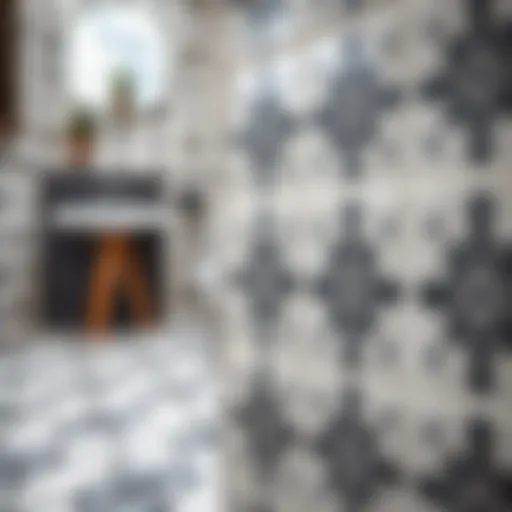 Elegant Ceramic Tiles with Intricate Patterns A close-up of elegant ceramic tiles showcasing intricate patterns