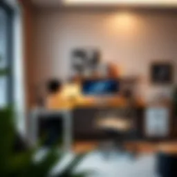 Modern L-shaped corner desk in a stylish office setting