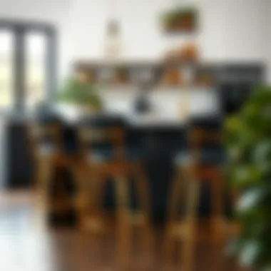 Chic Kitchen Arrangement with Bar Stools Stylish black and gold bar stools arranged in a chic kitchen setting